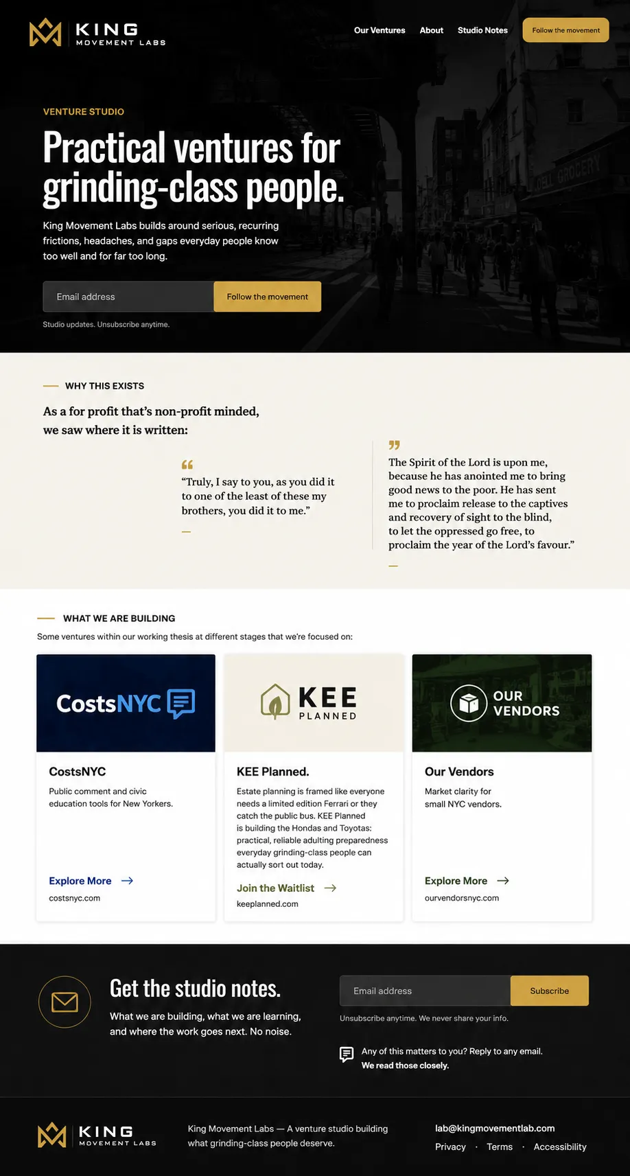 CostsNYC venture interface mockup.